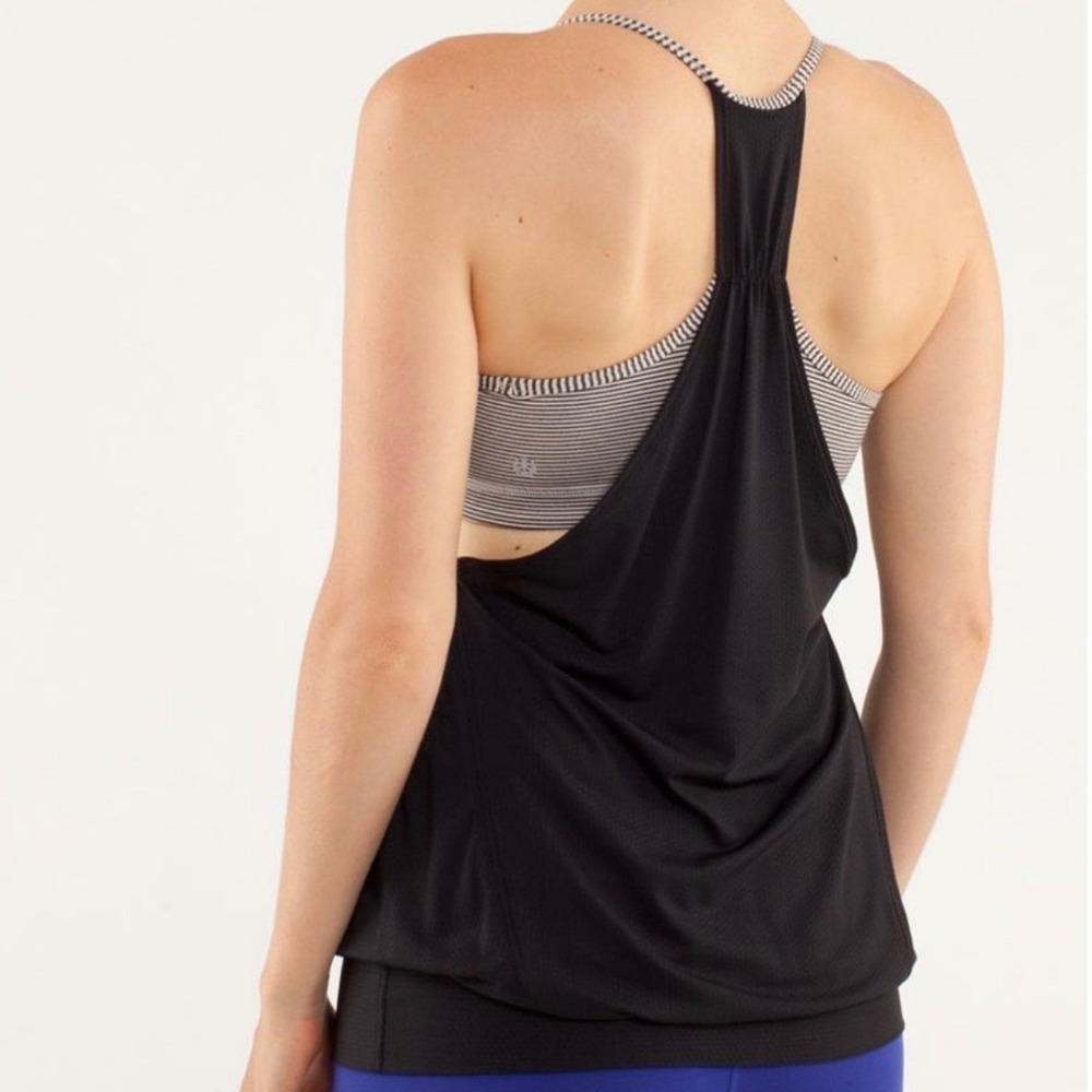 Lululemon No Limits Tank, Size 6, Black/Tonka Stripe Cashew/Heathered Black